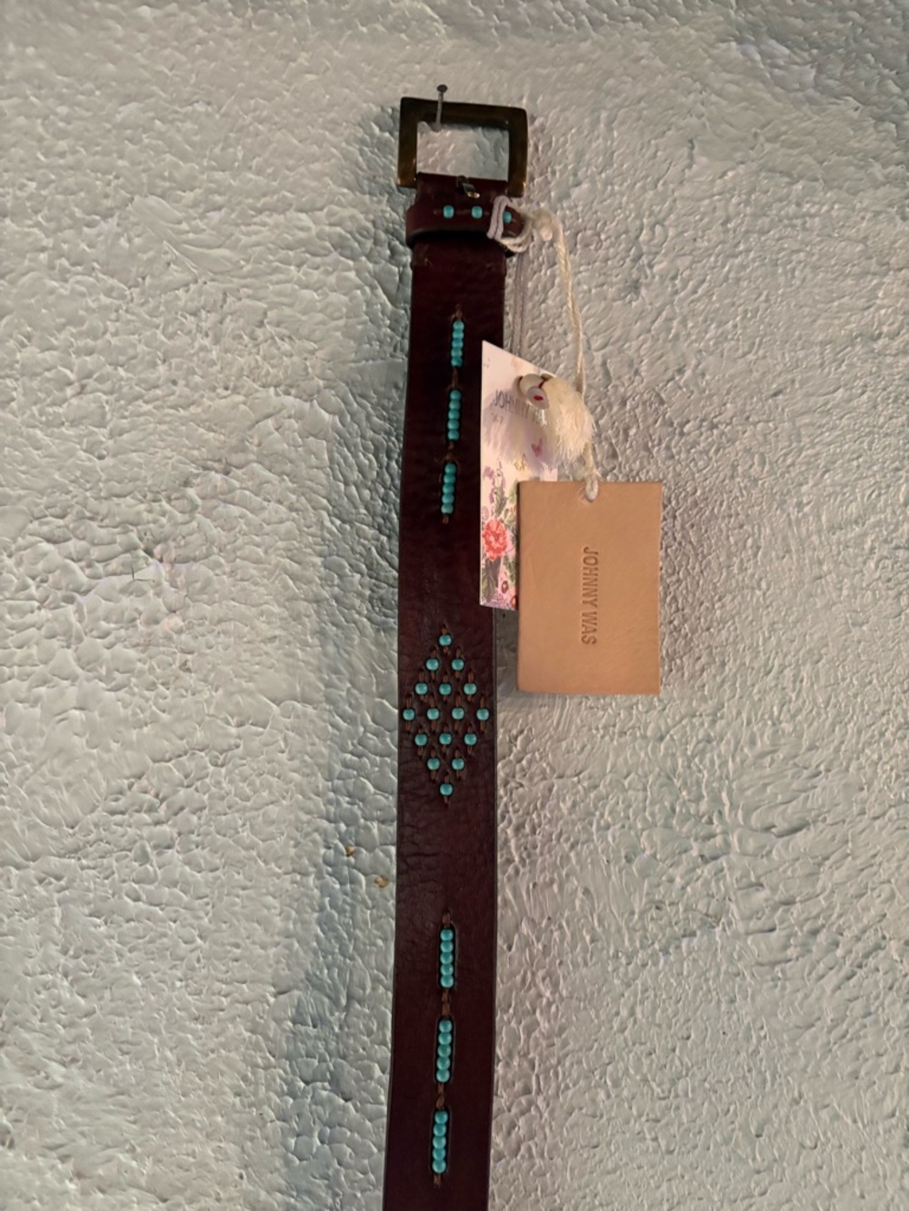 Johnny Was Brown Leather Belt with Turquoise Studs